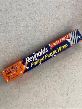 Vtg 1994 REYNOLDS Printed Plastic Wrap Spooky Prints HALLOWEEN Pumpkin Orange